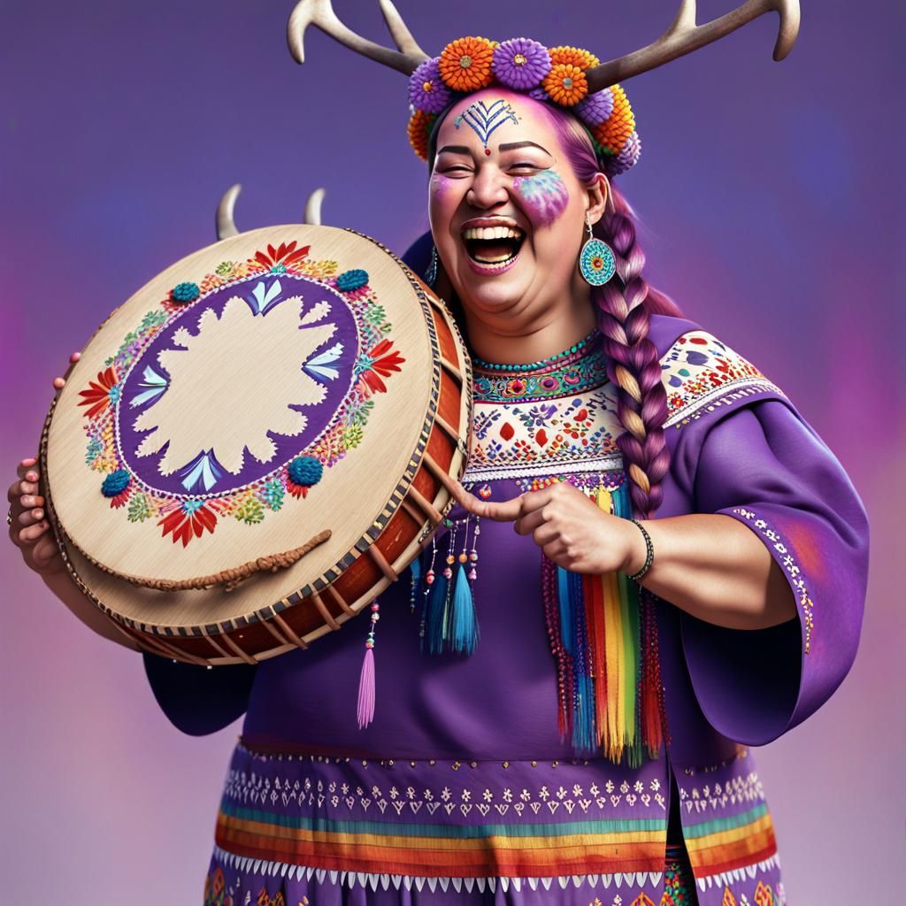 Hungarian Shaman Portrait with Antlers in Digital Art Style