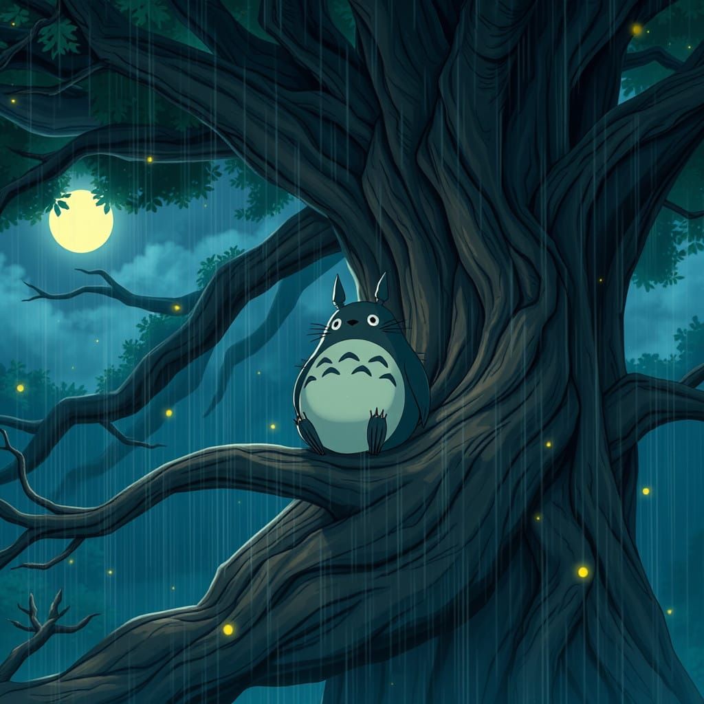 Totoro in an Enchanting Forest Scene