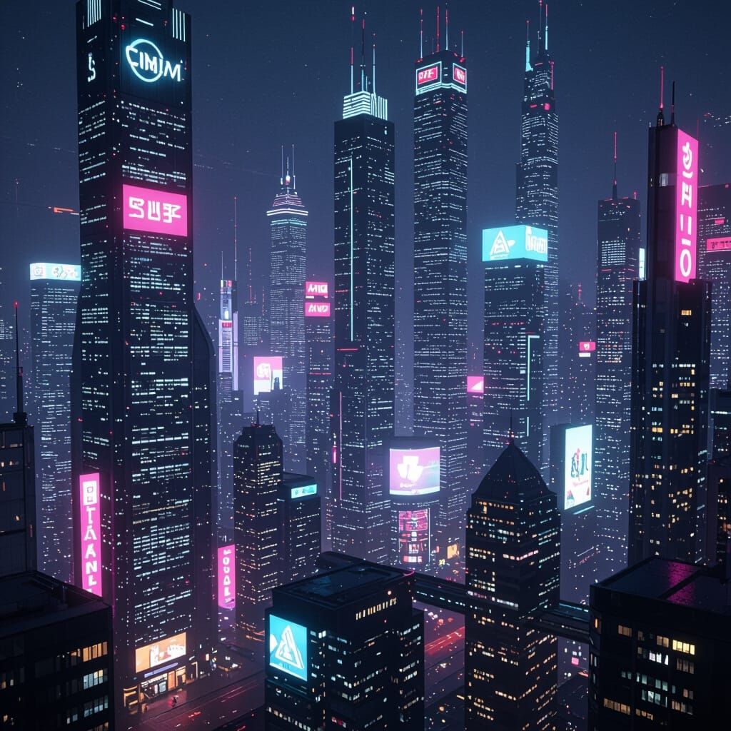 Futuristic Cityscape at Night in a Sleek Style
