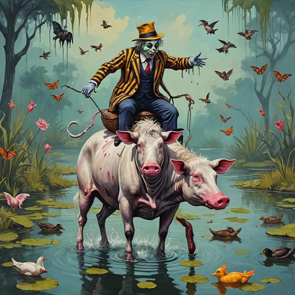 Surreal Beetlejuice Scene in Abstract Art Style