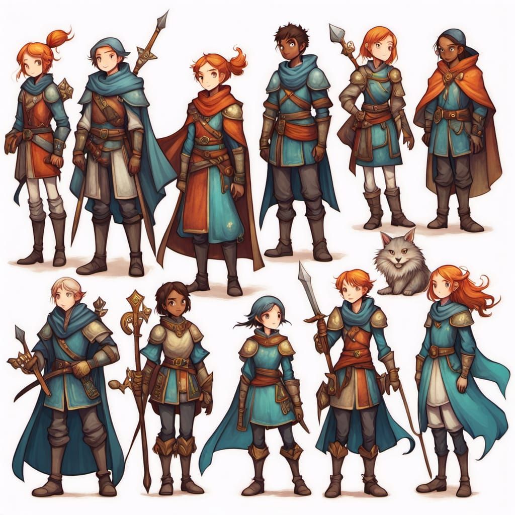 Fantasy Warriors and Mages in Whimsical Cartoon Style