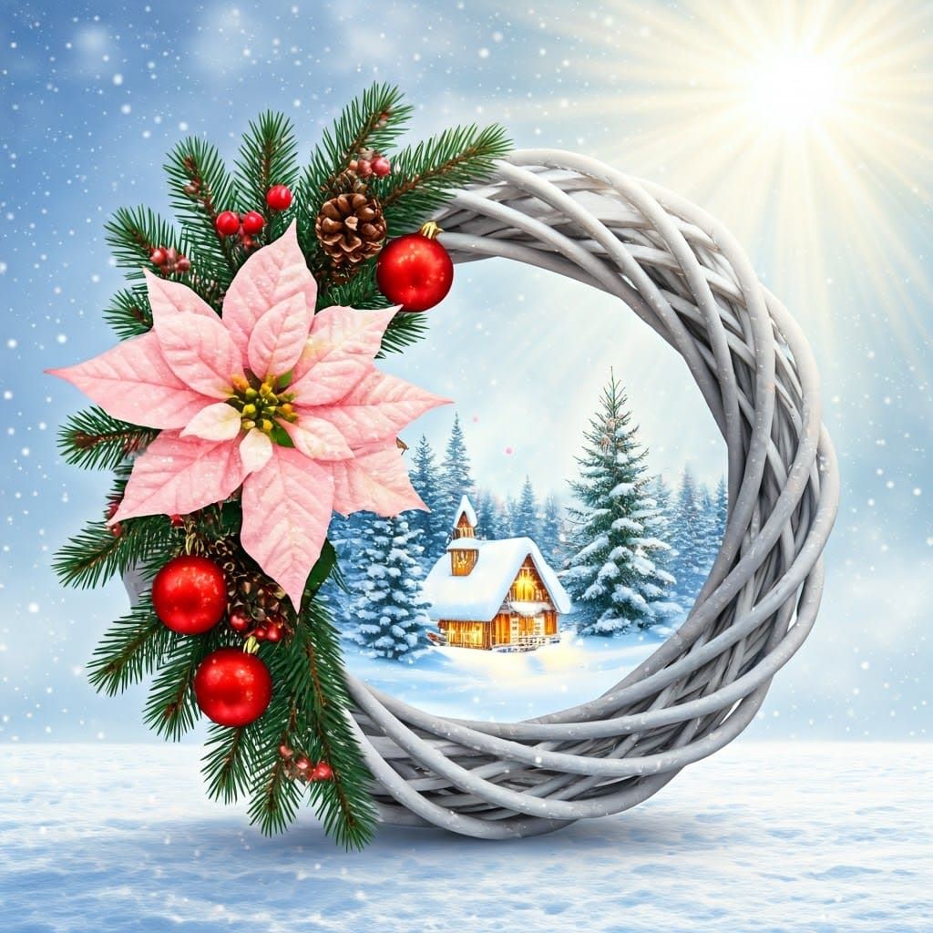 Snowy Christmas Wreath with Village Scene