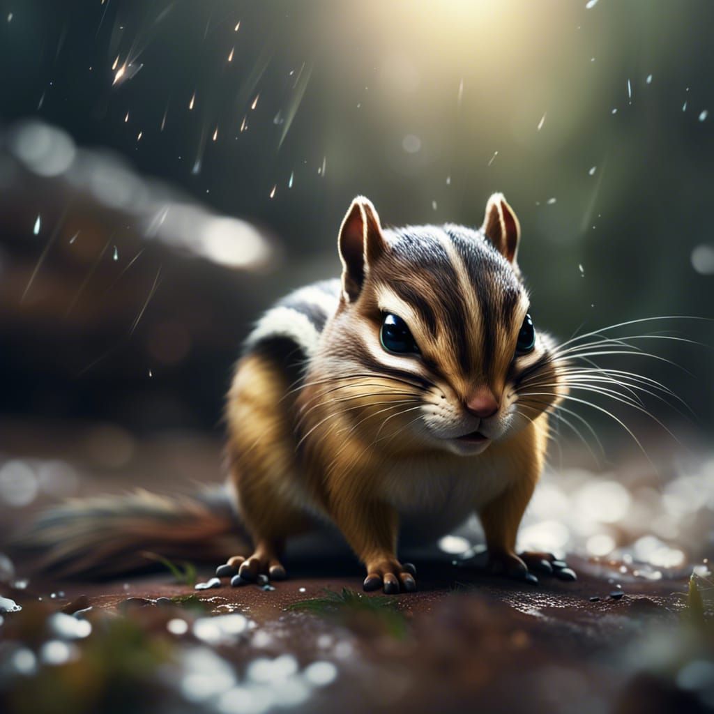 Epic Chipmunk in Thunderstorm: Hyper-Detailed Digital Art