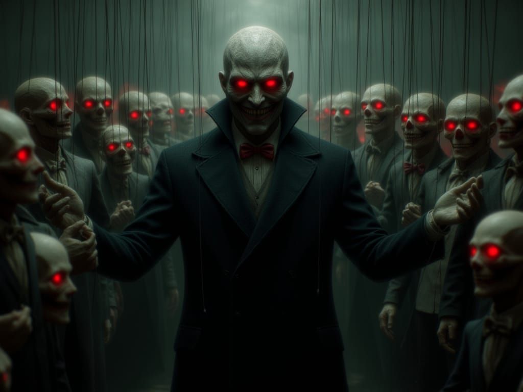 Sinister Man Controls Marionette Crowd With Red Eyes