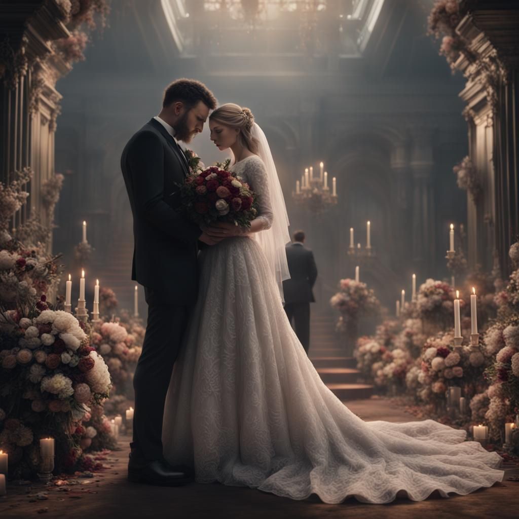 Dramatic Funeral Scene: Bride's Grief in Digital Painting