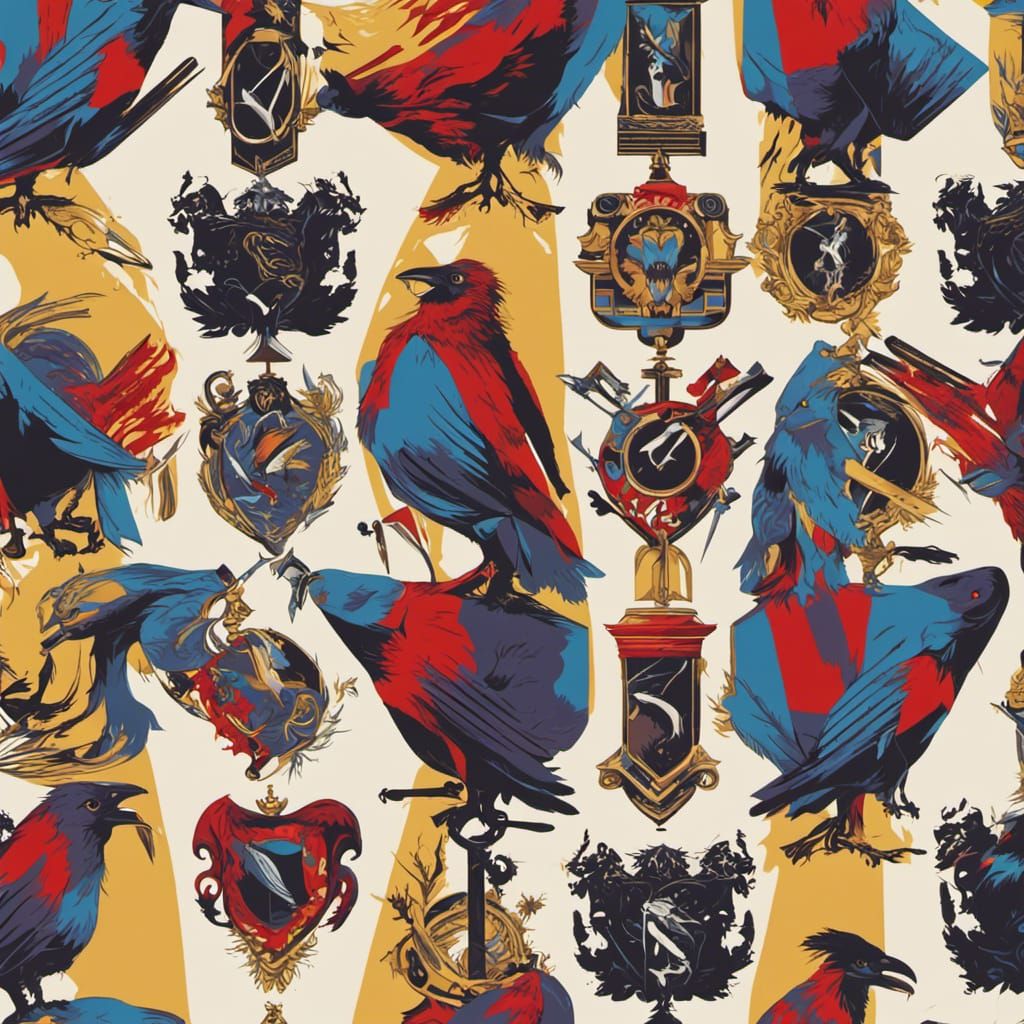 Raven, Wolf, and Sword Coat of Arms in Pop Art