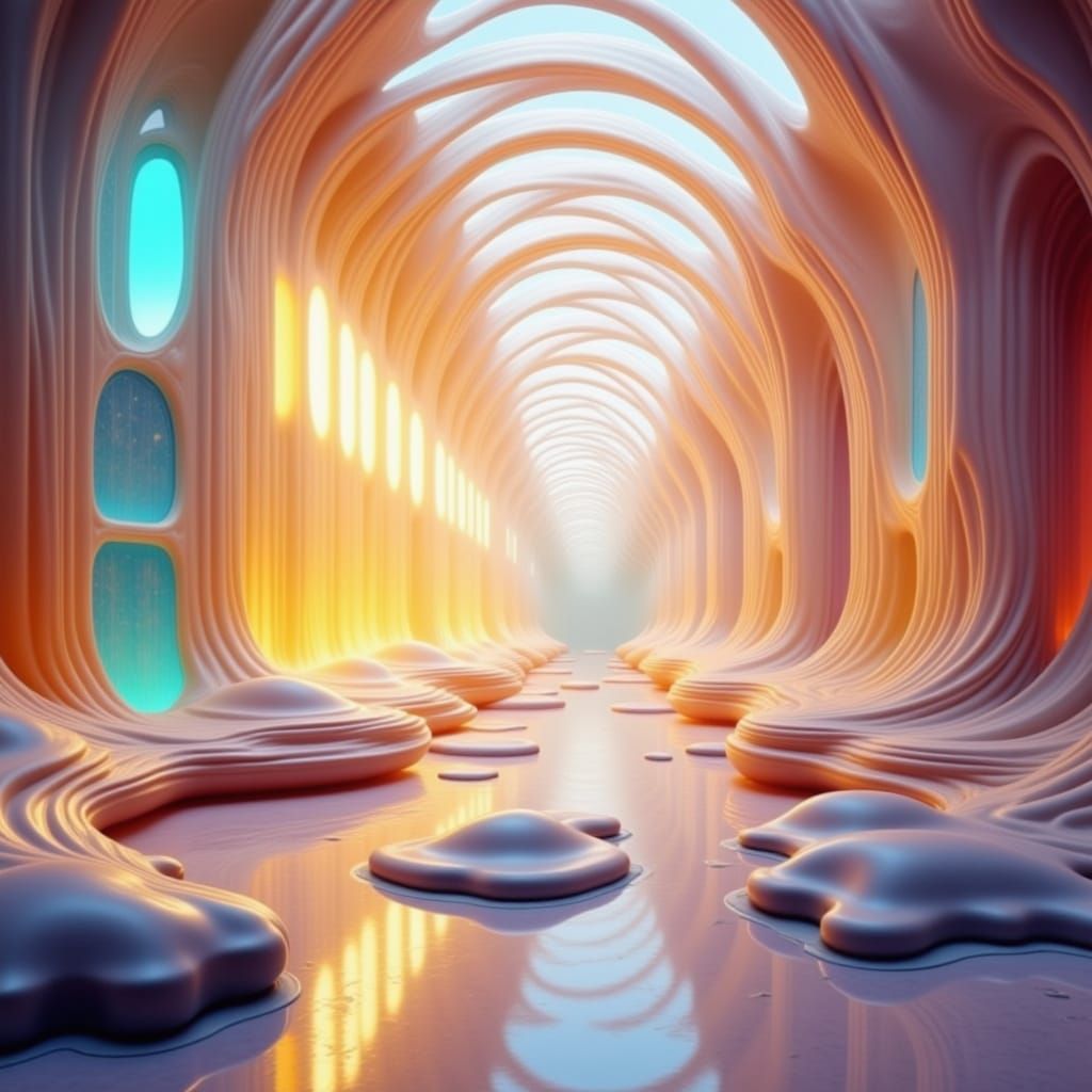 Glowing Pastel Ribbons Converge in Luminous Fractal Mosaics