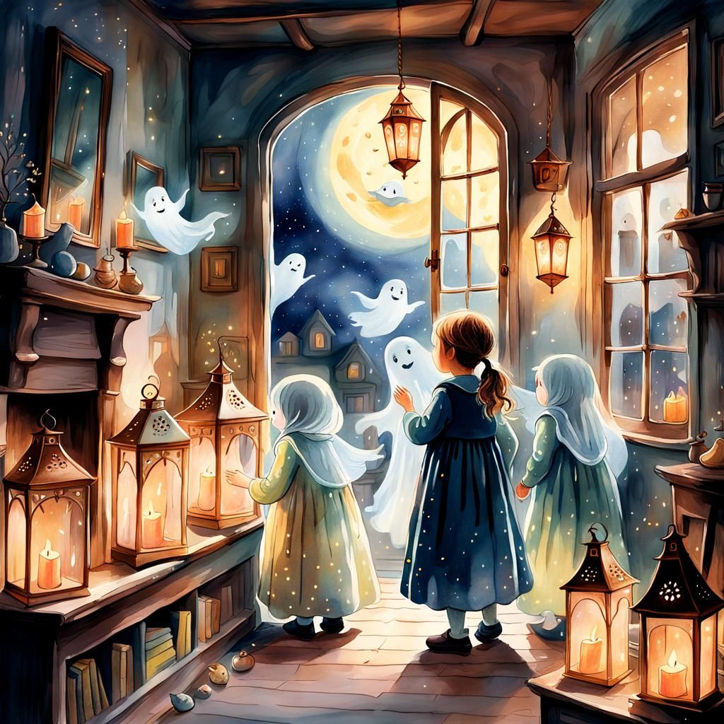 Whimsical Ghosts Playing in a Cozy House