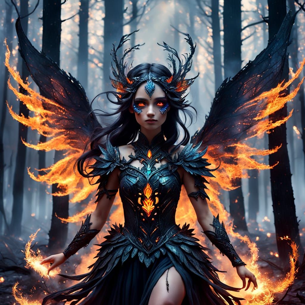 Smoke and Ash Fairy in Charred Forest
