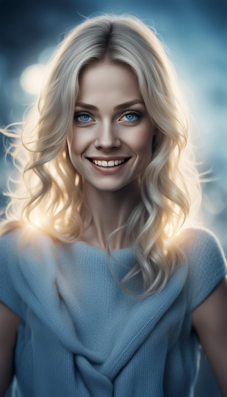 Hyper-Realistic 3D Portrait of a Smiling Blonde Woman