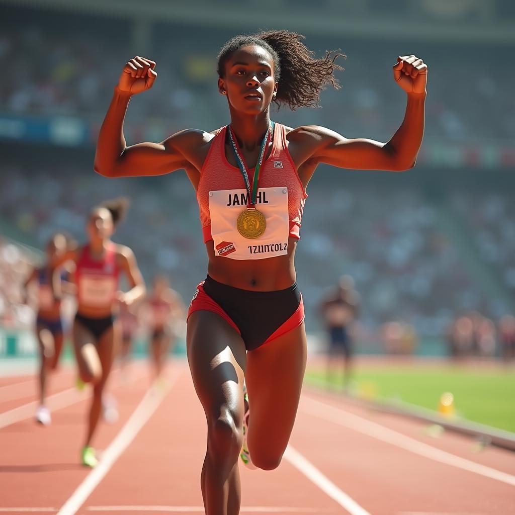 Triumphant Track Athlete Wins Gold, Dramatic Lighting
