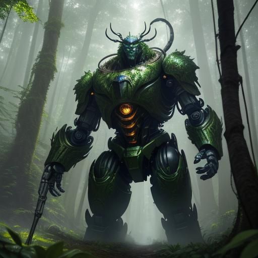 Gaia Colossus in Lush Forest: Digital Art