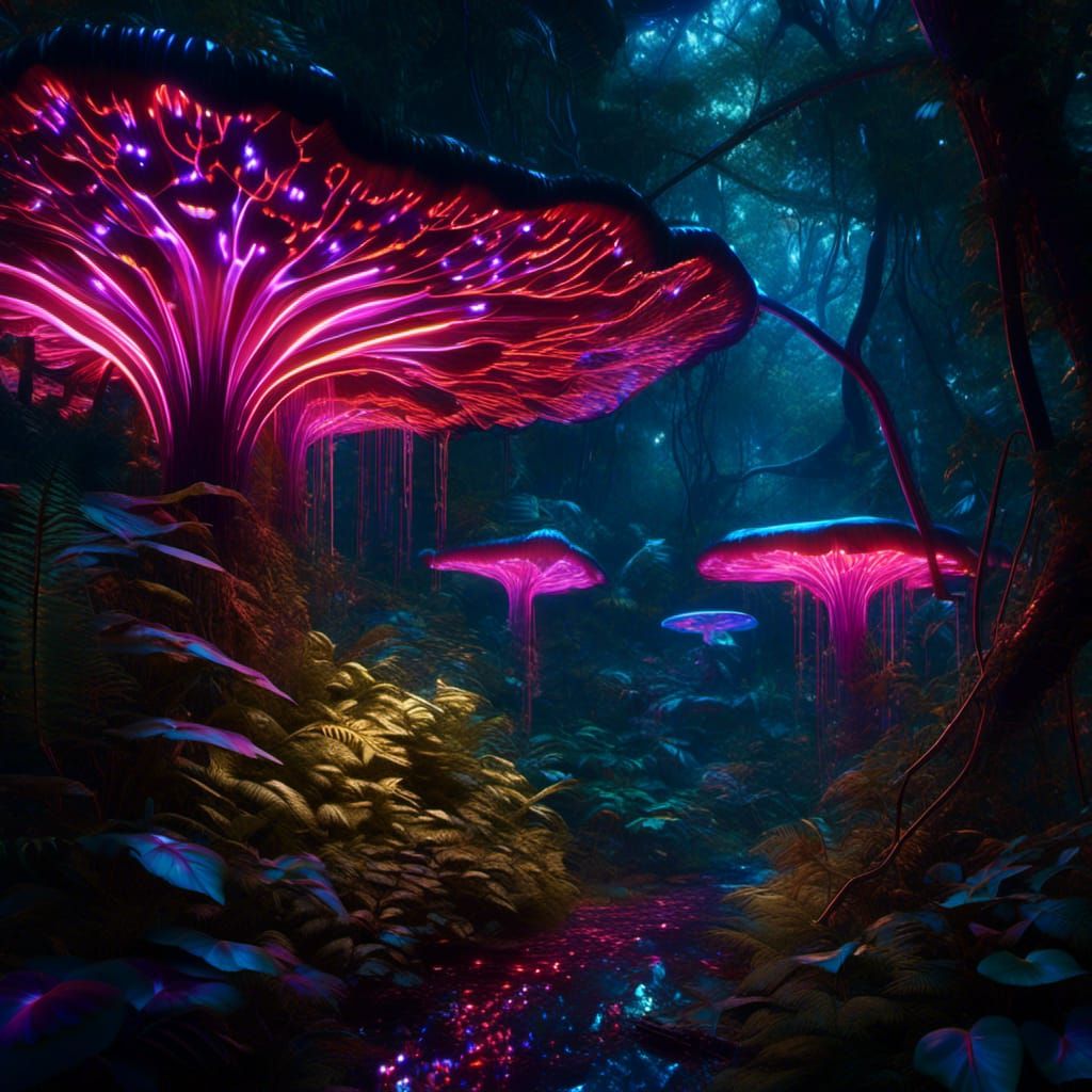 Neon Rainforest Canopy Aerial View