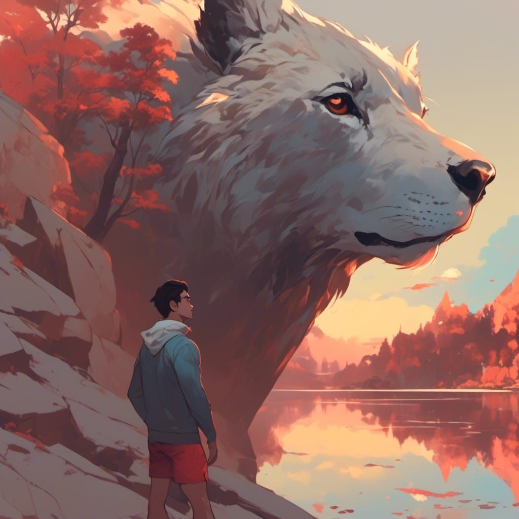 Jock on Cliff at Sunset with Melancholy Aura