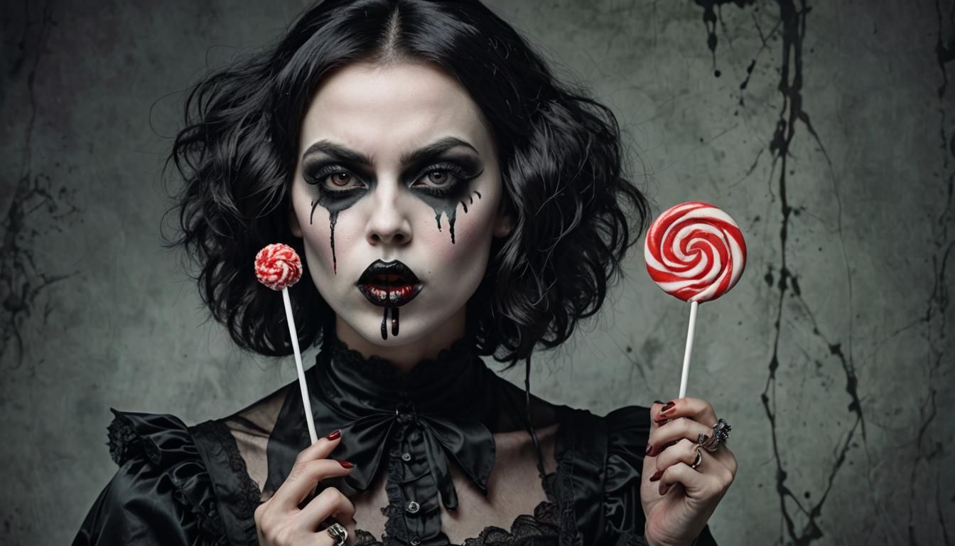 Gothic Woman with Lollipop: A Provocative Portrait