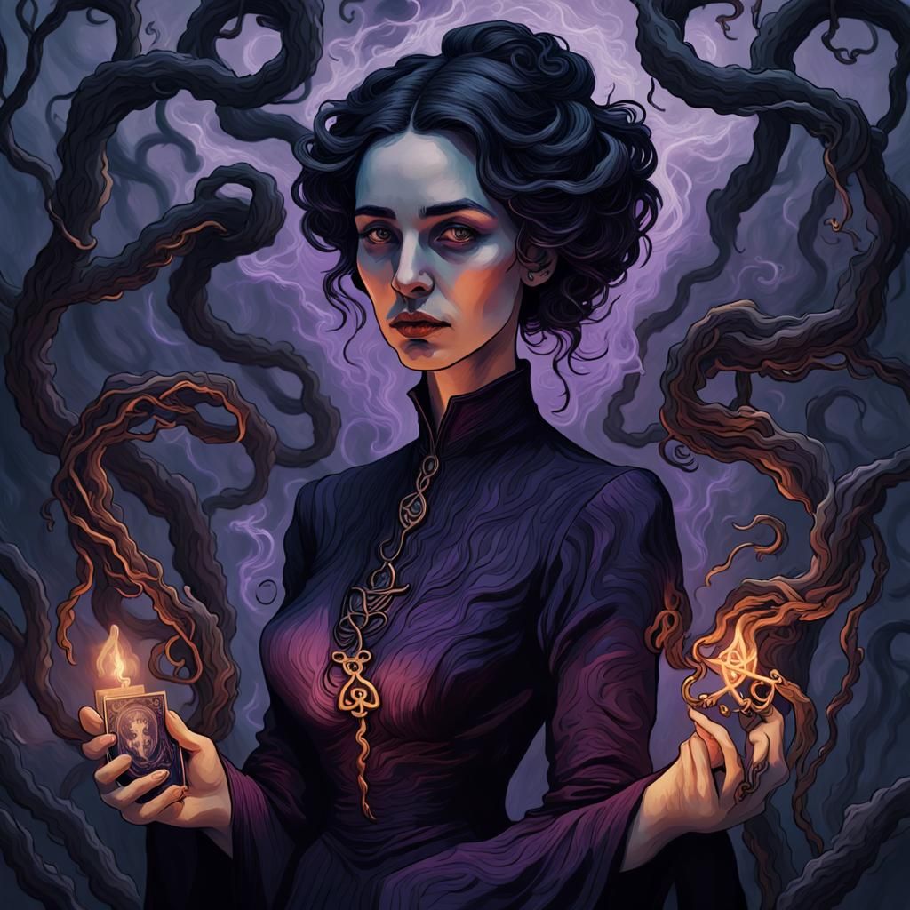Mysterious Woman in Dark Fantasy Tarot Portrait