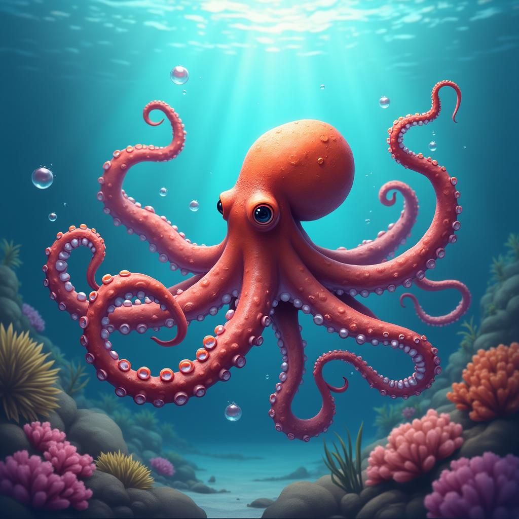 Octopus in Underwater Coral Reef Paradise