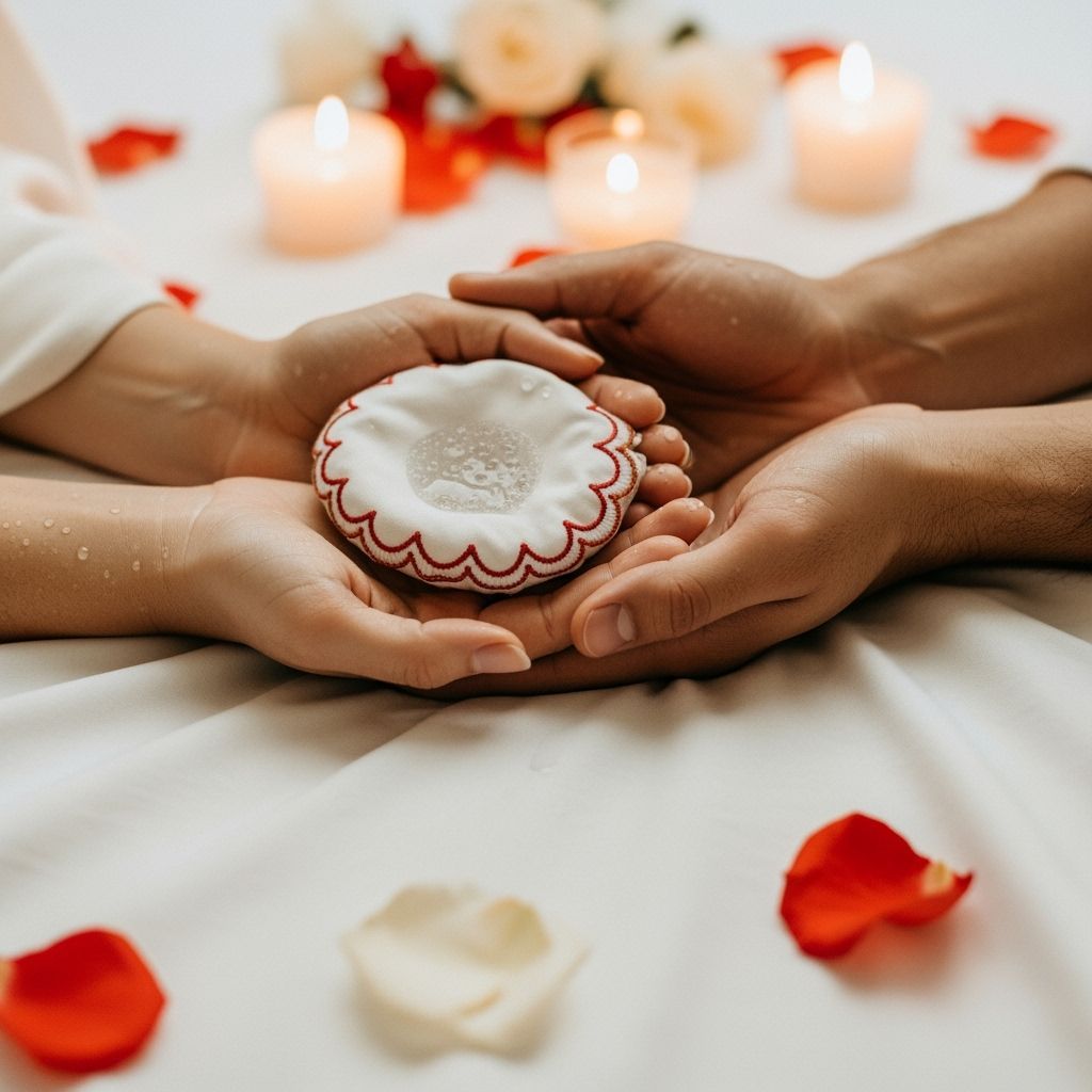 Intertwined Hands with Rose Petals and Candlelight