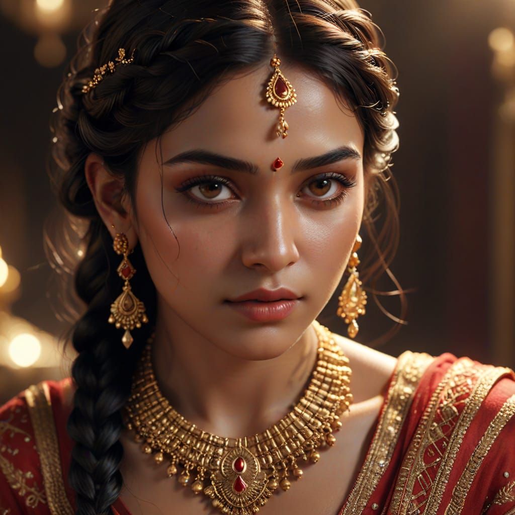 Indian Woman Portrait with Intricate Gold Jewelry