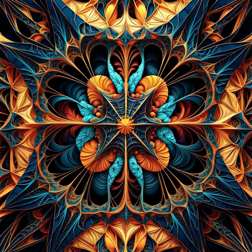 Intricate Spiderweb Rising from Abstract Fractal Pattern