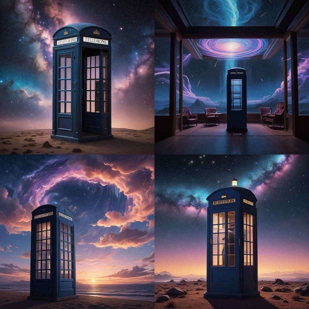 Ethereal Cosmic Telephone Booth in Celestial Design