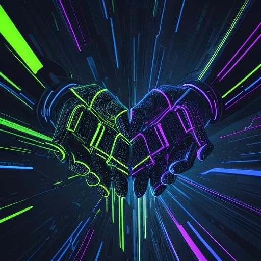 Neon Circuit Hands in Low-Poly Style