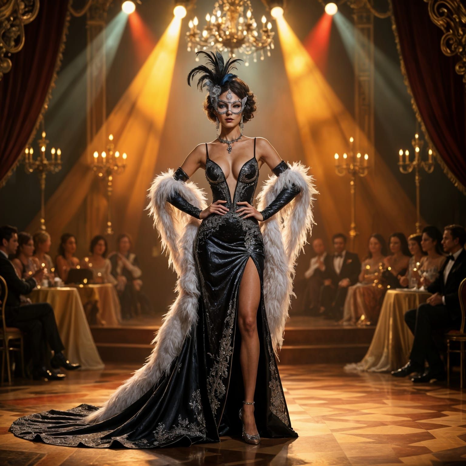 Cabaret Queen at Masquerade Ball in Double Exposure