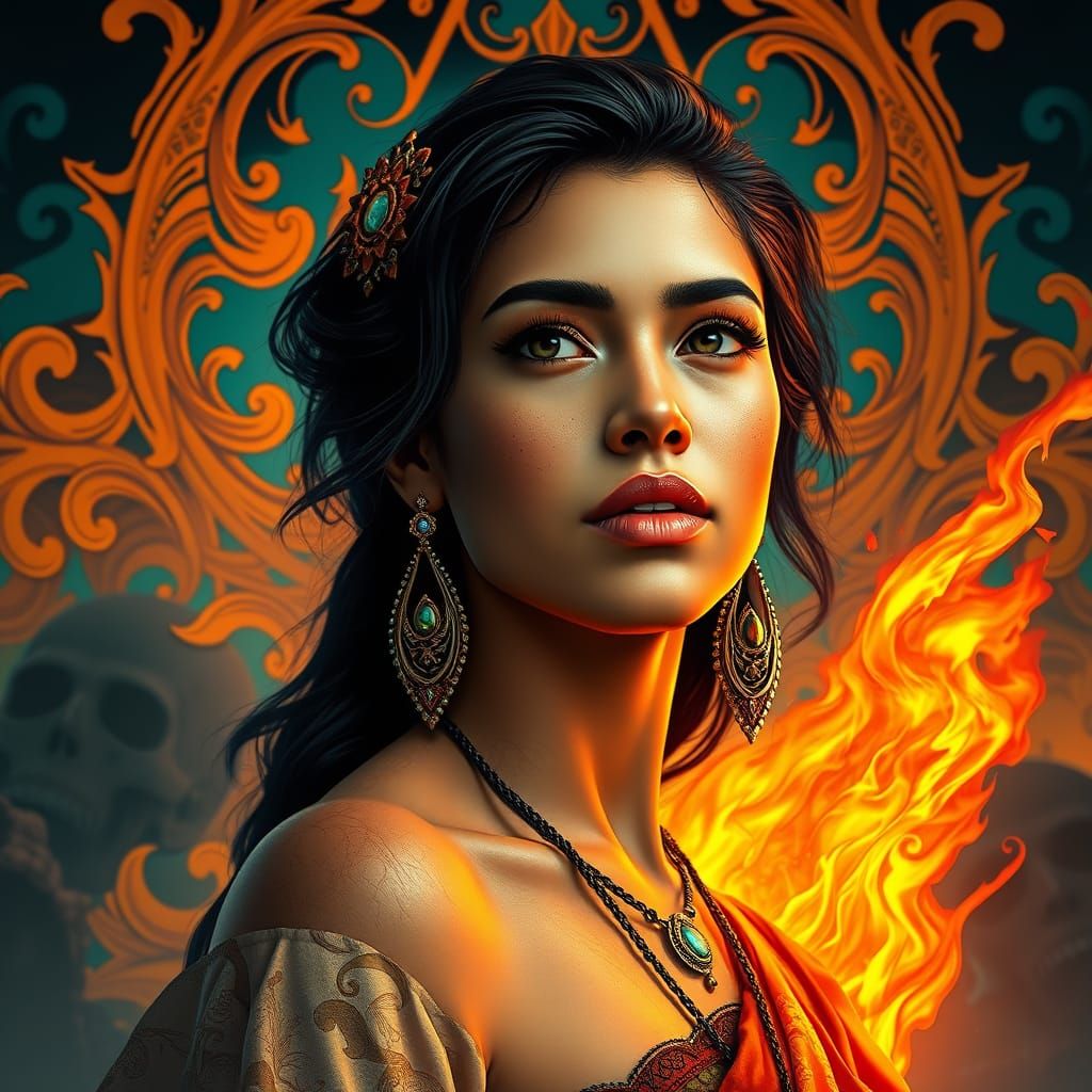 Determined Latina Revolutionary in Art Nouveau Style