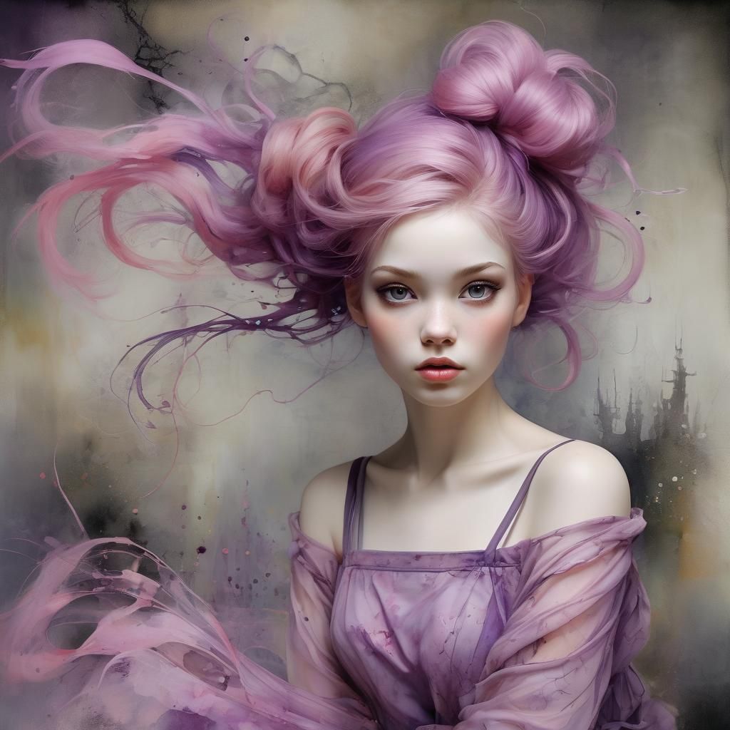 Gorgeous Woman with Wispy Hair as Alcohol-Ink Painting