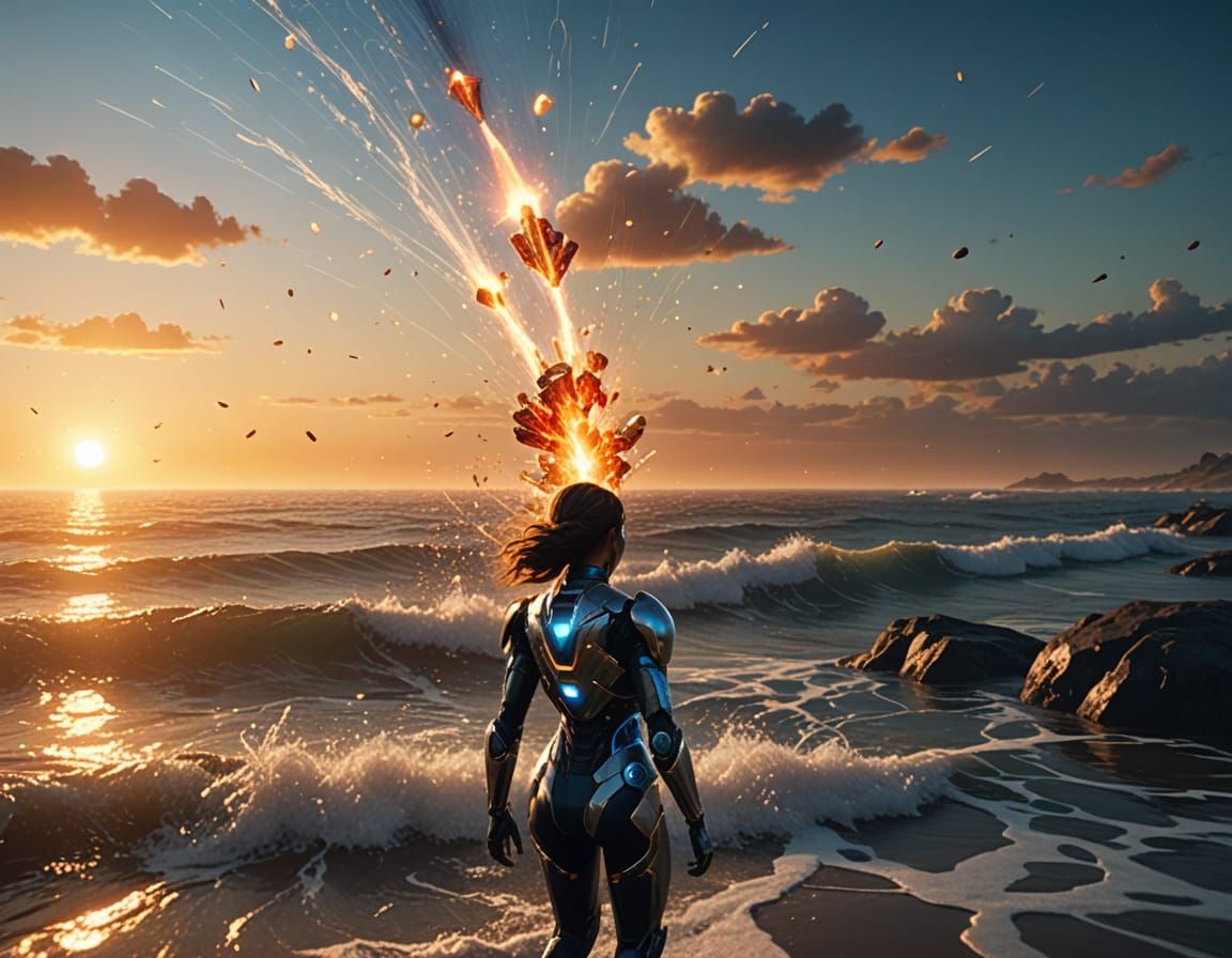 Cyborg Warriors Defend Shoreline Against Alien Invasion in S...