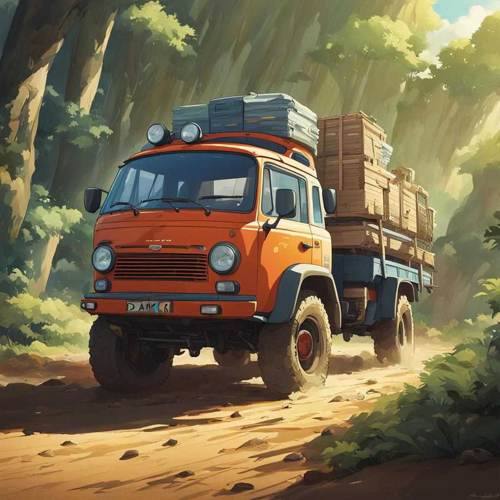 Porsche Dakar Truck in Studio Ghibli Anime Style