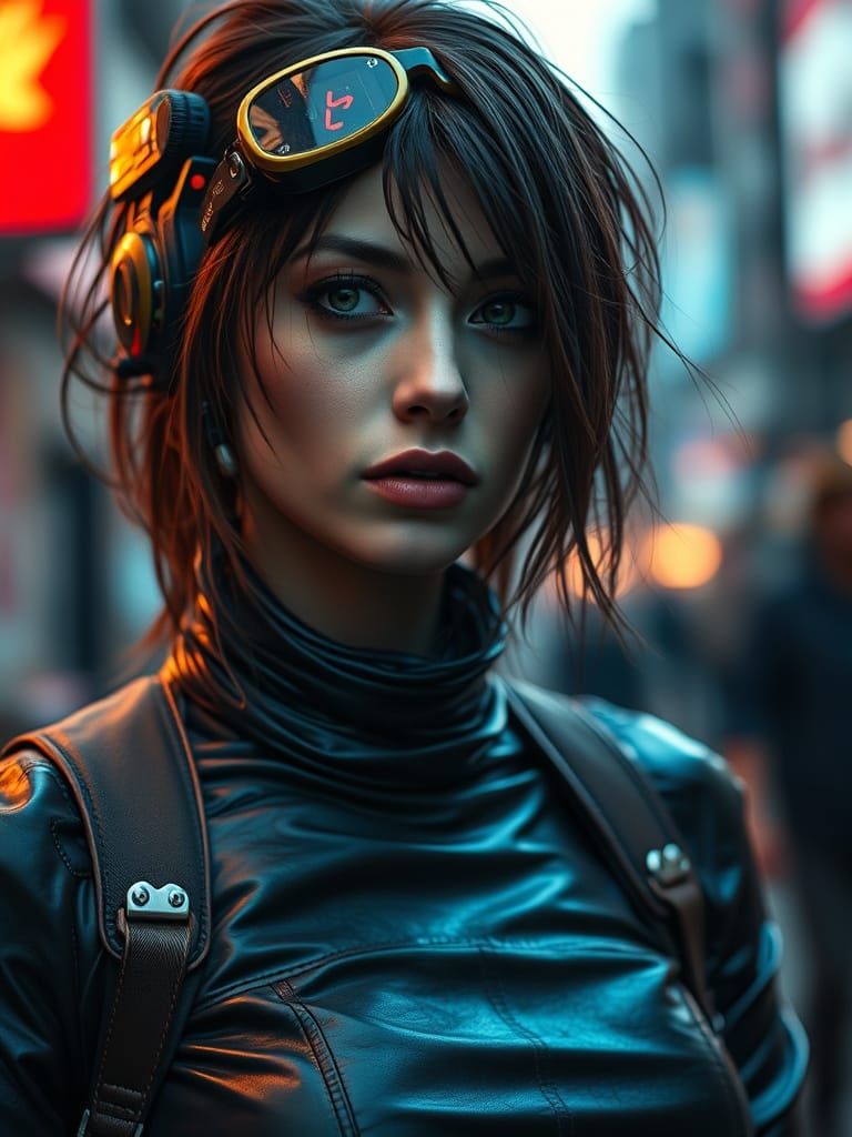 Cyberpunk Street Kid with Cyberware in Leather