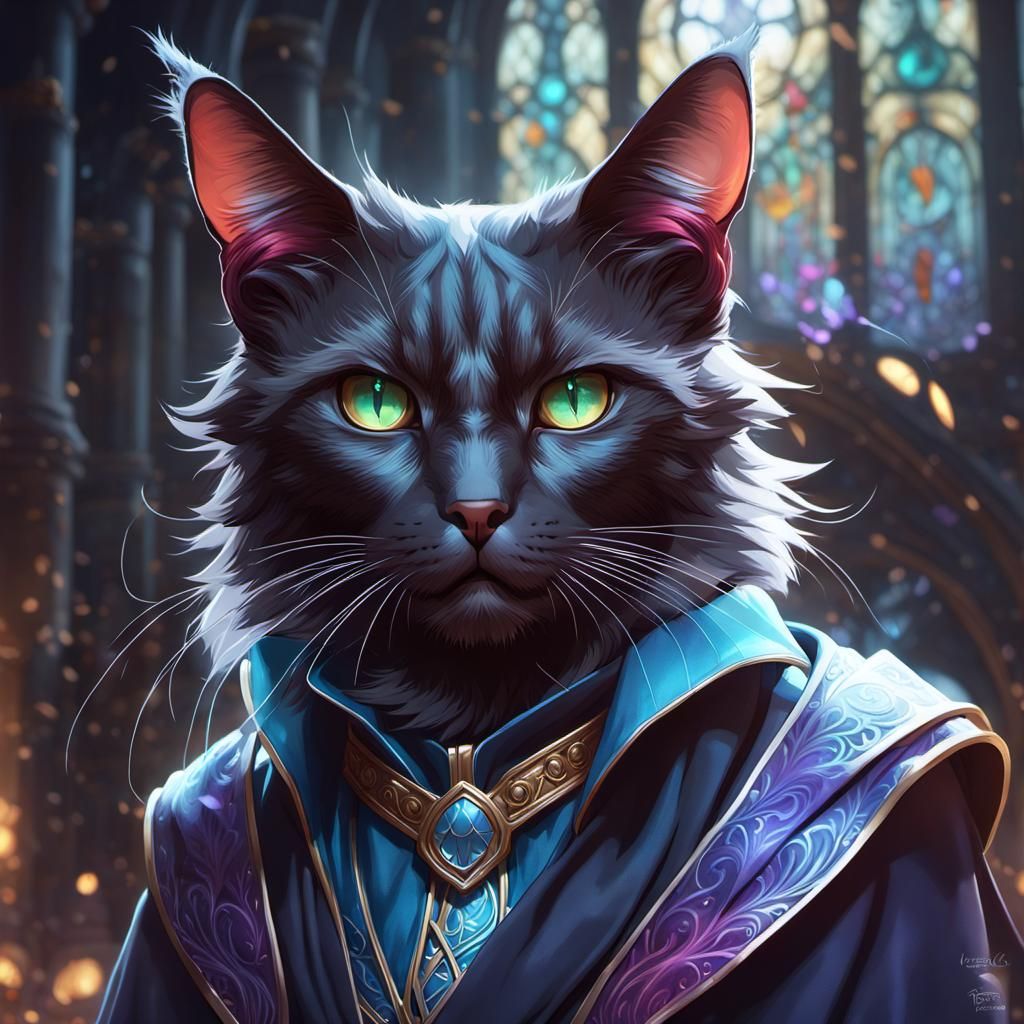 Detailed Black Cat Wizard Portrait