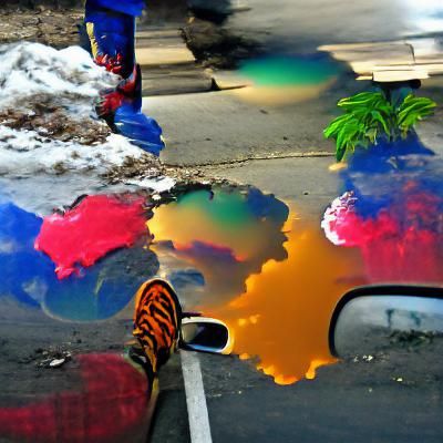 Colorful Puddles Reflecting Abstract Shapes