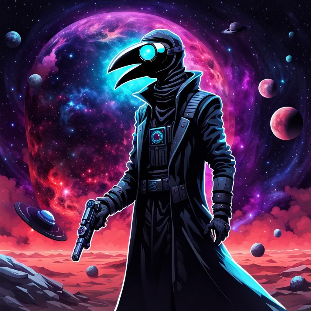 Futuristic Galactic Plague Doctor in Sci-Fi Spacecore Style
