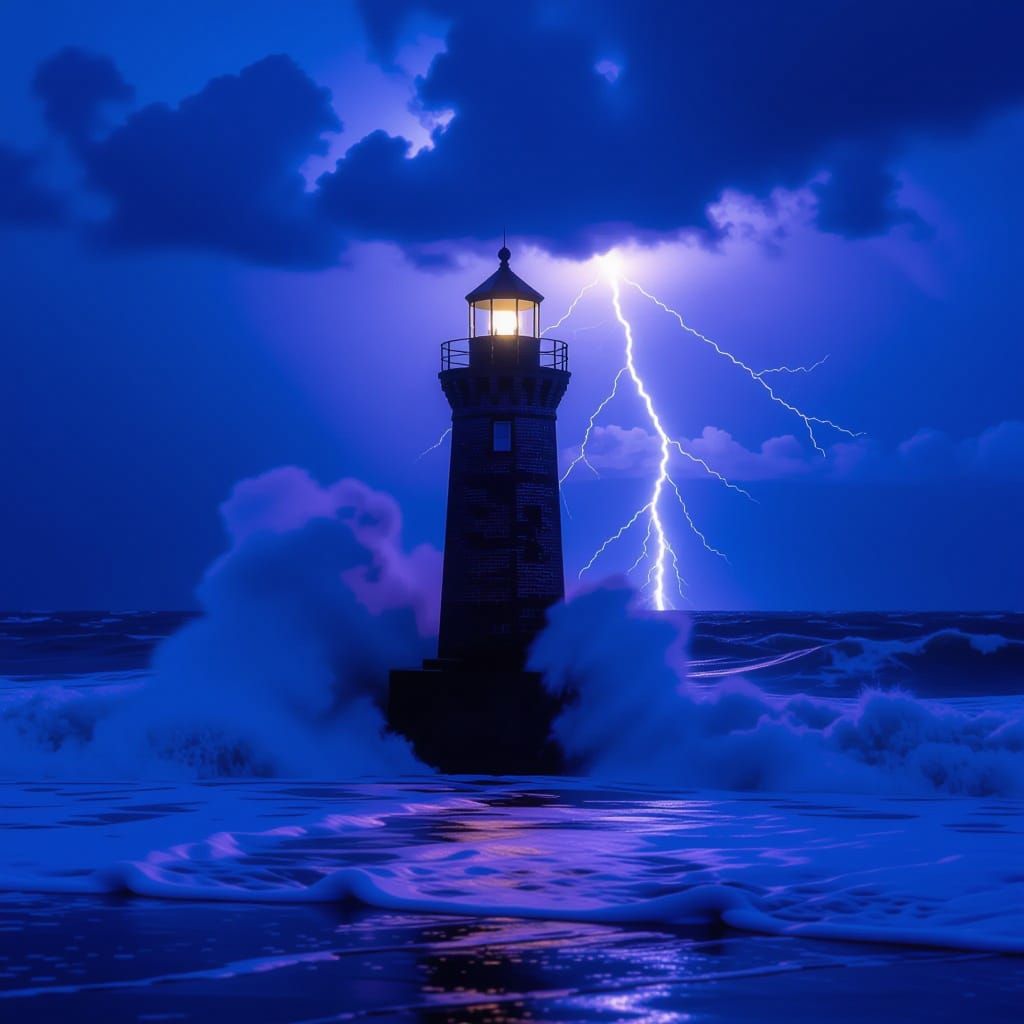 Lighthouse Under Stormy Skies in Cinematic Style