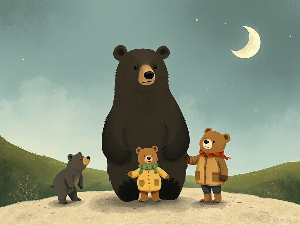 Whimsical Bear Family Storybook Illustration