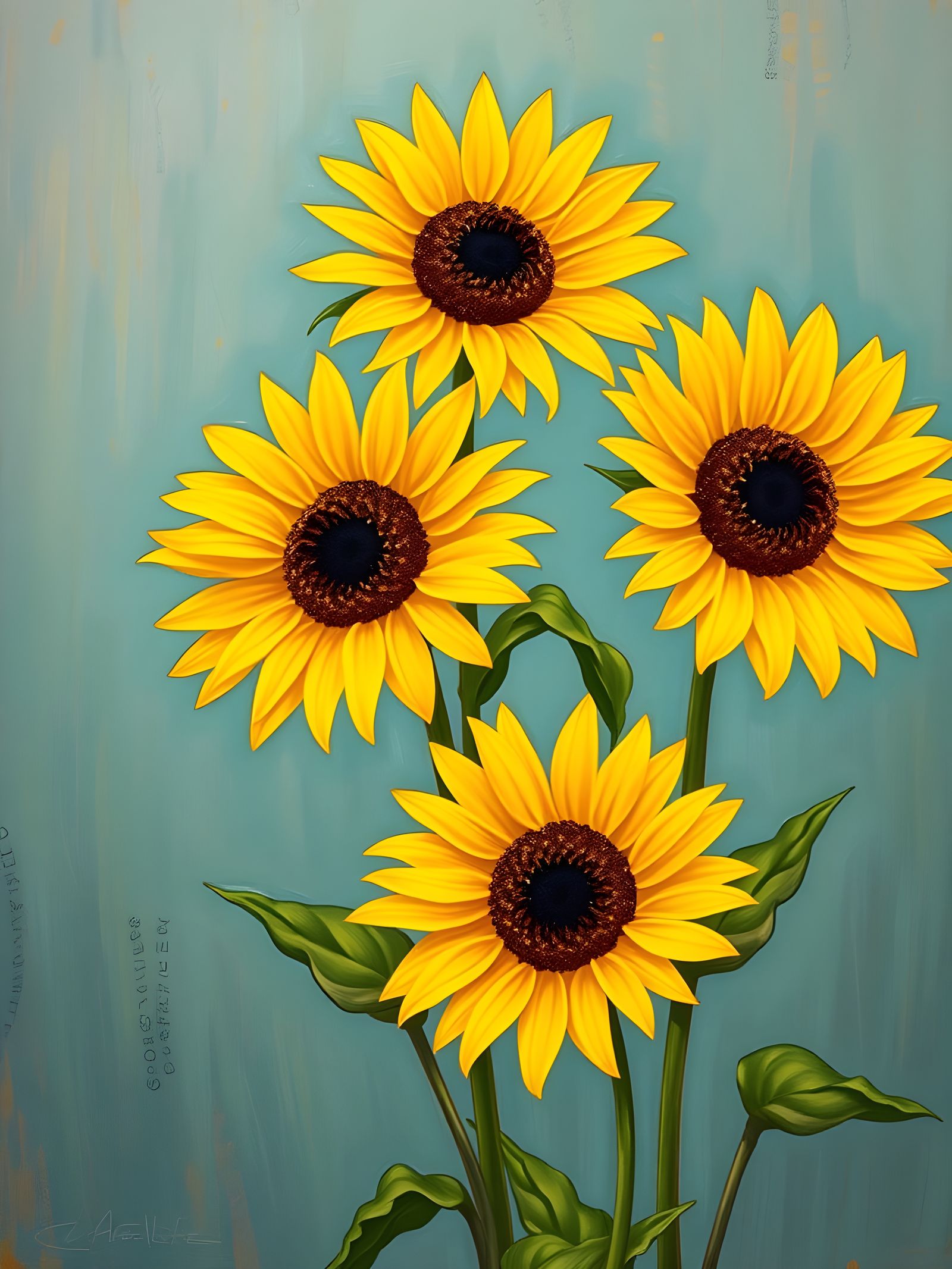 Bright Yellow Sunflowers in Impressionist Style