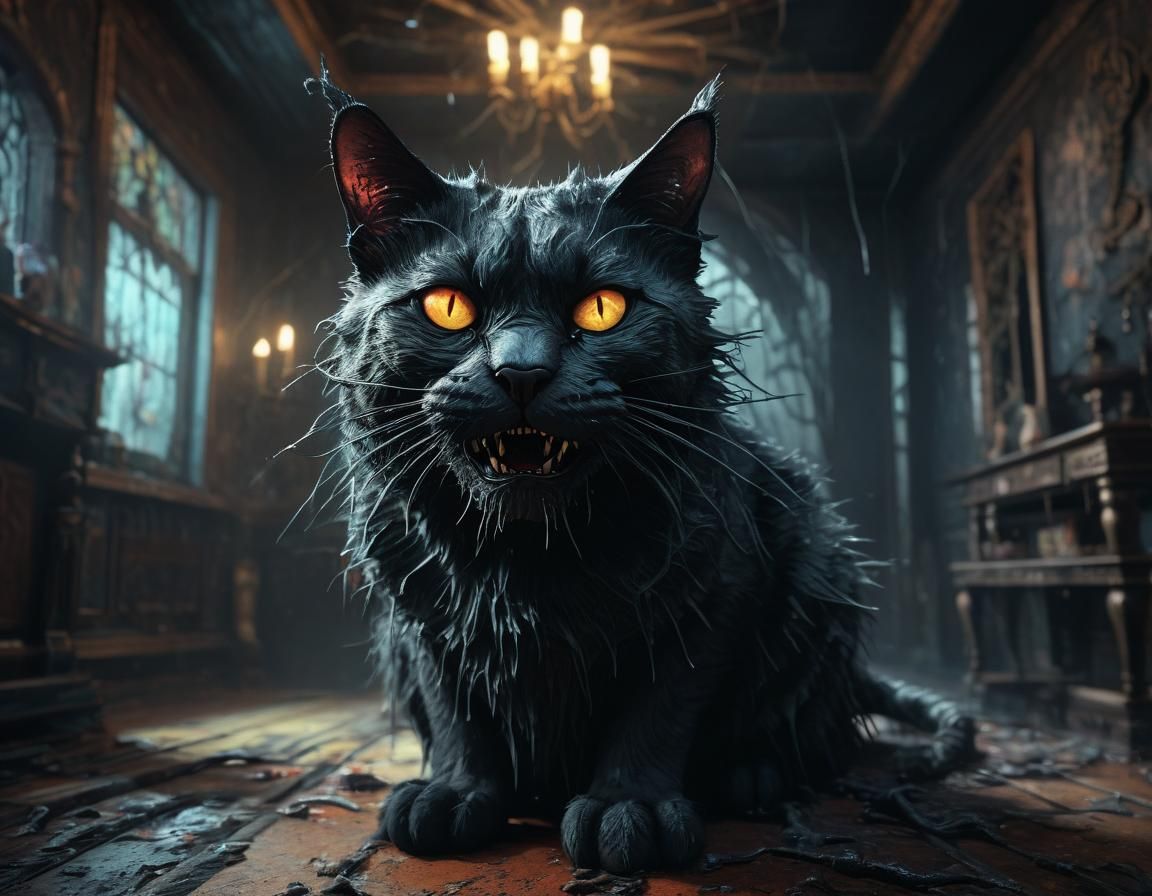 Demonic Cat in Haunted Gothic House