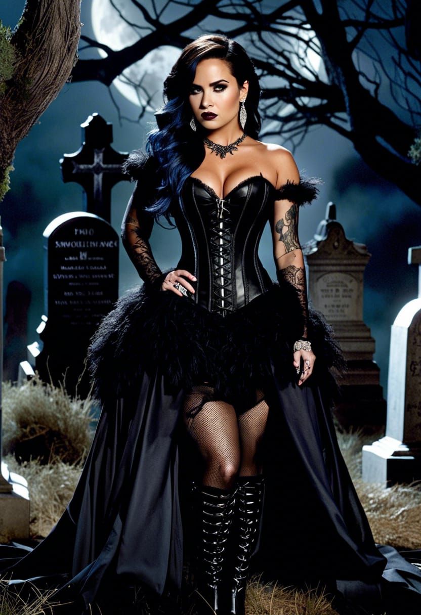 Gothic Beauty in Graveyard with Severed Head