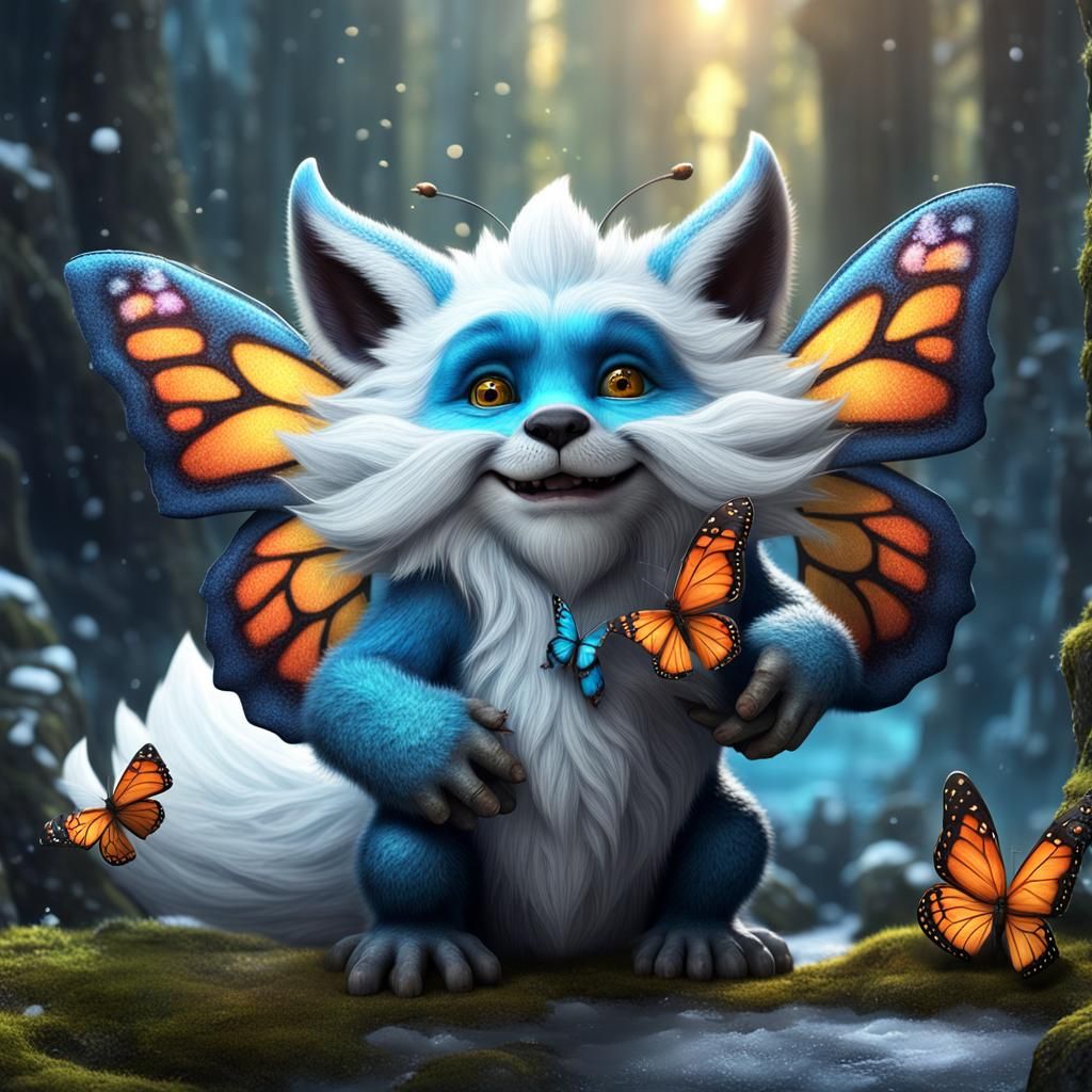 Cute Troll Snow Fox Butterfly Hybrid: Detailed Matte Paintin...