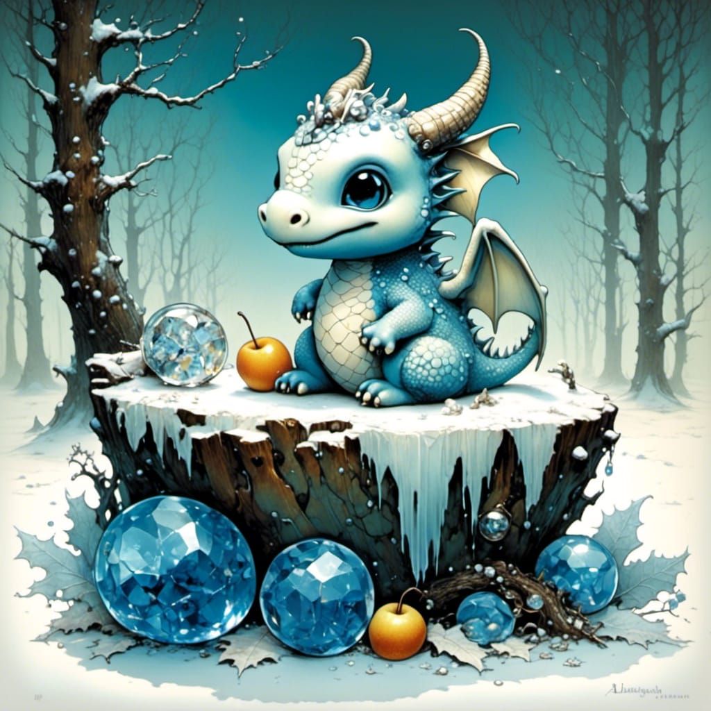 Miniature Ice Dragon with Sapphire Fruit, Jansson Style