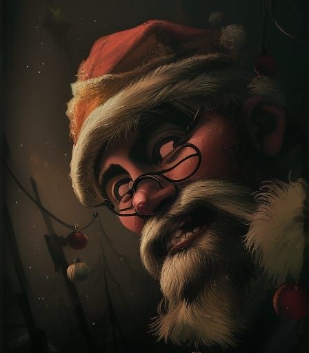 Santa Claus Stealing Christmas Presents: Detailed Matte Phot...