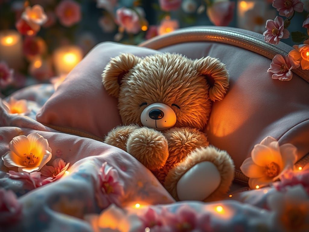 Whimsical Teddy Bear in Dreamlike Slumber