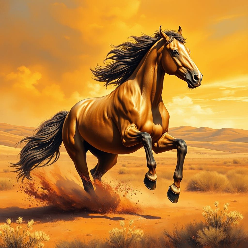 Galloping Horse in the Golden American West