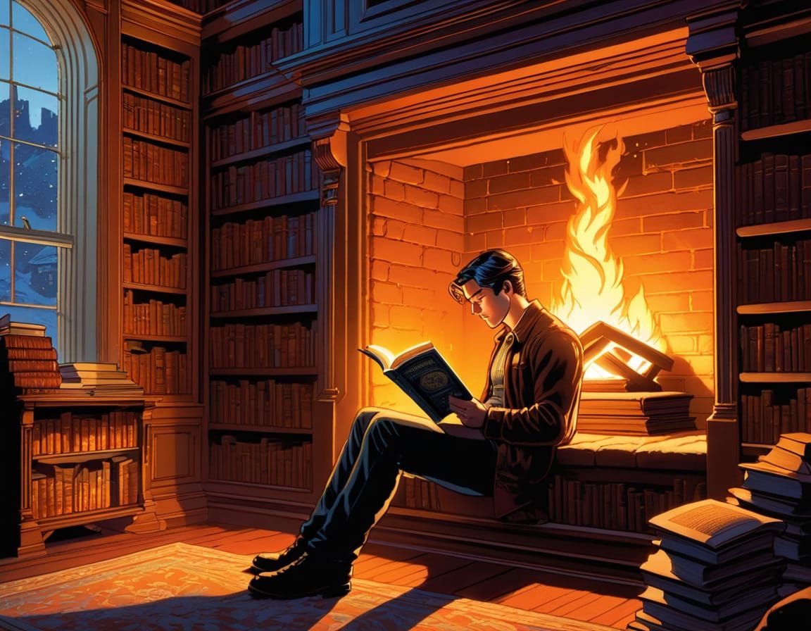 Cozy Library Corner in Comic Book Style