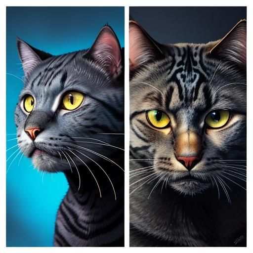 Dual Feline Portrait in High-Contrast Digital Painting