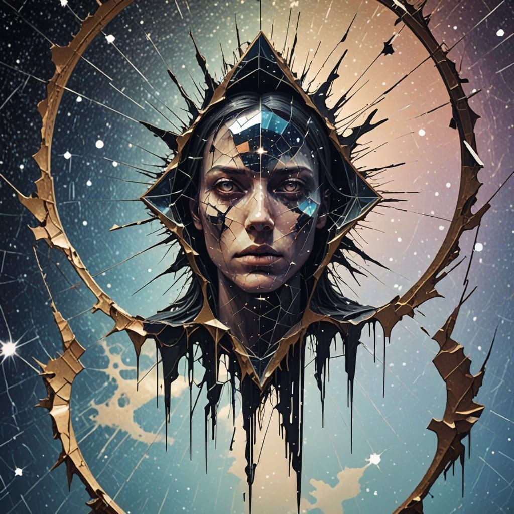 Cosmic Entity Reaching Through Cracked Mirror in Glitch Horr...