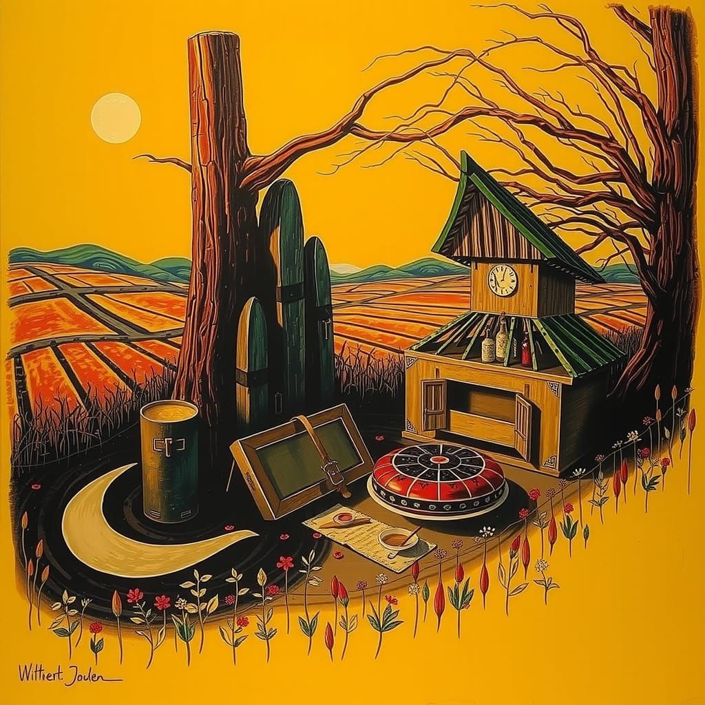 Vibrant Landscape with Golden Leaves and White Light