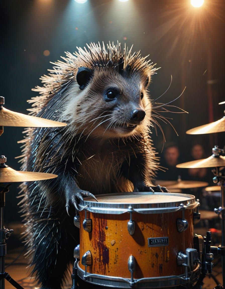 Gritty Porcupine Drummer Shreds on Stage in Vibrant Grunge A...